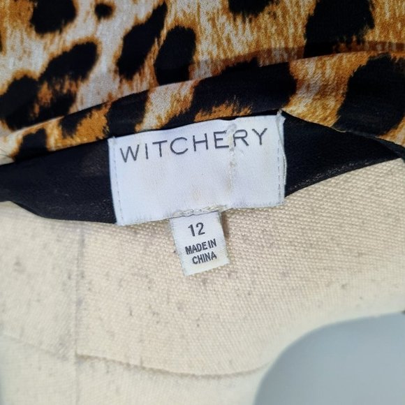 Witchery Multicolour Leopard Print Deep V-Neck Balloon Sleeve Midi Dress Size 12 - Picture 9 of 11